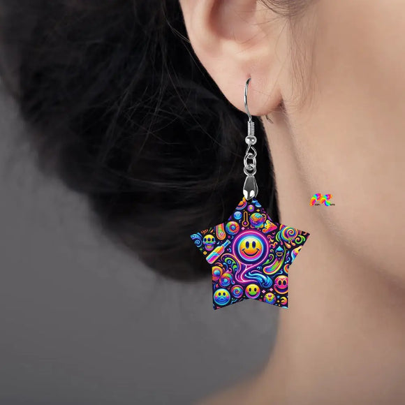 Striking Neon Drip Rave Earrings featuring vibrant, cascading colors perfect for adding a pop of neon to any rave outfit, available at Prism Raves.