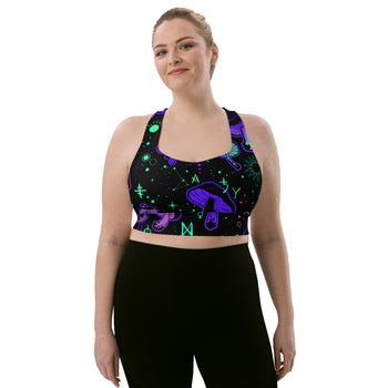 rave and festival activewear, plus sizes, for men and women, longline sports bra sweetheart neckline, comes in sizes xs to CL - cosplay moon