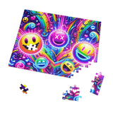 Rave Culture Unpuzzled: Neon Joy EDM Jigsaw Puzzle from Prism Raves, available in 30, 110, 252, 500, 1000 pieces, packaged in a stylish white metal tin box, perfect for ravers of all ages.