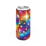 Colorful Paradise Slim Can Cooler, perfect as pride gifts, featuring vibrant design for 12oz cans on Prism Raves.