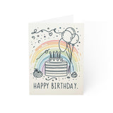 Rainbow Wishes Pride Happy Birthday Card with a vibrant, colorful design, featuring a double-sided print on 270gsm high-quality paper. Available in horizontal and vertical options, this card is perfect for celebrating LGBTQ pride and includes an envelope.