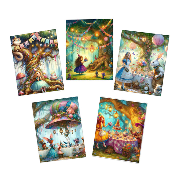 Whimsical Alice Blank Multi-Design Birthday Cards (5-Pack)