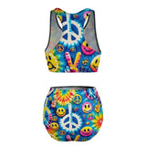 Harmony Rave Racerback High-Waist Bikini for Festival Fun - Comfortable, Supportive Two-Piece Swimwear Available in Regular and Plus Sizes, Perfect for Ravers and Festival-Goers.
