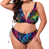 Neon Pulse Plus Size Rave Bikini on Prism Raves, featuring adjustable straps and side ties for a perfect fit, ideal for women's festival and rave swimwear.