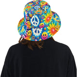 Harmony Rave Unisex Bucket Hat with Happy Pattern - Essential Festival Wear Accessory for Rave Outfits, Flowy and Comfortable Festival and Rave Apparel Match.