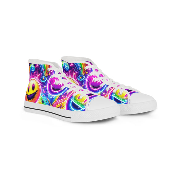 Men's High Top Sneakers at Prism Raves: Breathable polyester canvas rave festival EDM shoes with white soles and laces, equipped with hi-poly deodorant memory foam insoles, perfect for any rave, festival, or EDM event.
