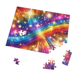 Colorful Paradise jigsaw puzzle featuring vibrant, pride-themed artwork, available in 30, 110, 252, 500, and 1000 pieces, perfect as inclusive pride gifts from Prism Raves.