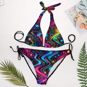 Neon Pulse Plus Size Rave Bikini on Prism Raves, featuring adjustable straps and side ties for a perfect fit, ideal for women's festival and rave swimwear.