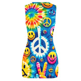 Sleek and vibrant Harmony Cut-Out Rave Dress from Prism Raves, featuring a daring navel-exposed design and hip-wrap silhouette that accentuates the figure, crafted in a comfortable polyester-spandex blend perfect for the EDM festival scene.