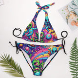 Rave Adventure Plus Size Bikini on Prism Raves, featuring an eye-catching alien pattern, adjustable straps for a perfect fit, and designed specifically for women's rave and festival wear, ensuring style and comfort in every size.