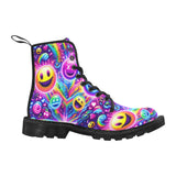 Colorful Neon Joy high-top canvas boots for women, featuring vivid all-over print, perfect for rave and festival outfits, available at Prism Raves.