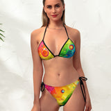 Colorful Pride Fusion Rave String Bikini featuring adjustable straps and low-waist design, celebrating LGBTQ+ diversity and perfect for festival fashion.