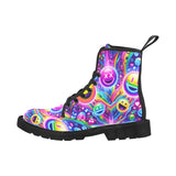 Colorful Neon Joy high-top canvas boots for women, featuring vivid all-over print, perfect for rave and festival outfits, available at Prism Raves.