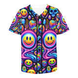 Striking Men's Neon Drip Rave Baseball Jersey from Prism Raves, splashed with bold neon colors that mimic paint dripping down the fabric, encapsulating the vibrant energy of the rave scene.