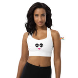 White Sweetheart neckline longline sports bra with a cute alien coulple with a heart Sports Bra, Alien Love, Longline, White, Poly/Spandex, Padding, Compression comes in sizes extra small to 3XL - Cosplay Moon