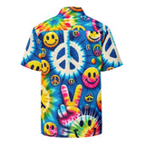 Harmony Rave Hawaiian Shirt in vibrant happy pattern, ideal for rave and EDM enthusiasts, available in multiple sizes for Hawaiian shirt lovers.
