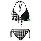 two piece string bikini with checkered black and white pattern with adjustable tie straps sizes extra large to 4XL Argyle Plus Size Bikini - Cosplay Moon