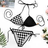 two piece string bikini with checkered black and white pattern with adjustable tie straps sizes extra large to 4XL Argyle Plus Size Bikini - Cosplay Moon