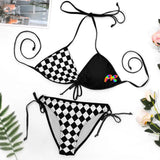 two piece string bikini with checkered black and white pattern with adjustable tie straps sizes extra large to 4XL Argyle Plus Size Bikini - Cosplay Moon