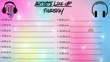 Artists Line-Up Digital Download for Raves and Festivals, customizable schedule planner to organize stage times and performances for rave crews and festival-goers.