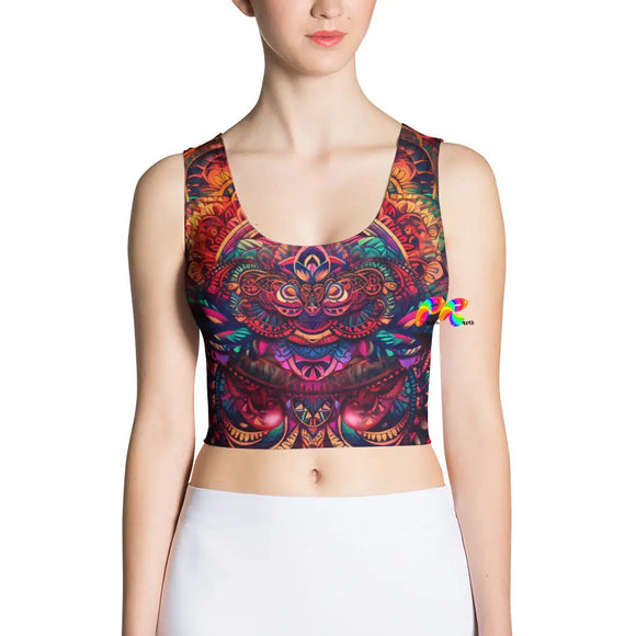 82% polyester, 18% spandex  Fabric weight: 6.78 oz/yd² (230 g/m²) (weight may vary by 5%)  Material has a four-way stretch, which means fabric stretches and recovers on the cross and lengthwise grains.  Made with a smooth, comfortable microfiber yarn  Body-hugging fit  Sleeveless  Women's  Crop Top  Matching Rave Activewear, sizes extra small to extra large, festival and rave outfits, comfy Ayahuasca Crop Top - Cosplay Moon