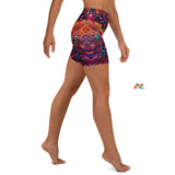 82% polyester, 18% spandex Very soft four-way stretch fabric Comfortable high waistband Triangle-shaped gusset crotch Flat seam and coverstitch Women's High-waist Yoga shorts Matching rave outfits sizes extra small to extra large Ayahuasca Yoga Shorts - Cosplay Moon