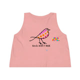 sleeveless crop top with crew neck and flowy fit, coloful bird and under says Birds Aren't Real sizes extra small to extra large Cosplay Moon, Birds Aren't Real, Sleeveless, Women's, Cropped, Tank Top, 3 Colors - Cosplay Moon