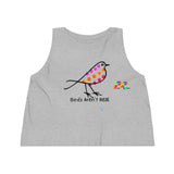 sleeveless crop top with crew neck and flowy fit, coloful bird and under says Birds Aren't Real sizes extra small to extra large Cosplay Moon, Birds Aren't Real, Sleeveless, Women's, Cropped, Tank Top, 3 Colors - Cosplay Moon