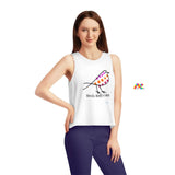 sleeveless crop top with crew neck and flowy fit, coloful bird and under says Birds Aren't Real  sizes extra small to extra large Cosplay Moon, Birds Aren't Real, Sleeveless, Women's, Cropped, Tank Top, 3 Colors - Cosplay Moon