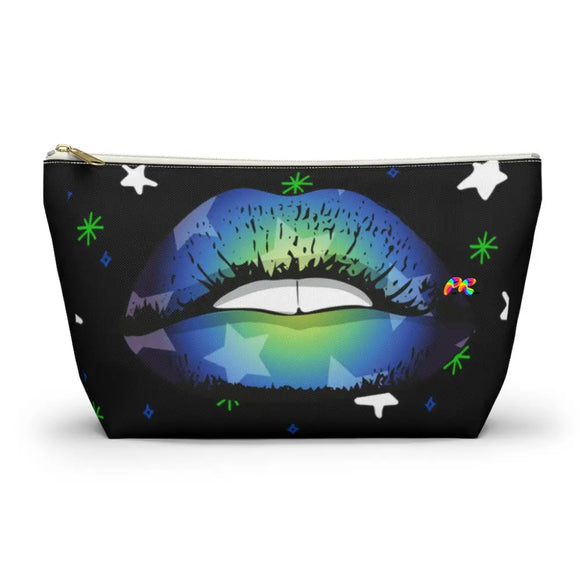 Cosplay Moon, Make-up Bag, w T-bottom, Black with Blue Lips and Stars, Small/Large - Cosplay Moon