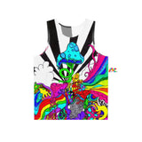 Vibrant Blue Mushroom Men's Tank Top featuring psychedelic mushroom design, perfect for rave enthusiasts and festival goers.
