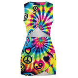 Happy Vibes Rave Cut-Out Dress with Side Cutouts and Wrap-Around Skirt - A Perfect Summer Rave and Festival Dress for Women, Featuring a Crew Neck and Sleeveless Design.