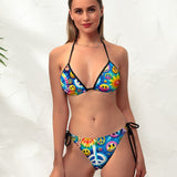 Happy Vibes Rave Bikini on Prism Raves: Vibrant and Stretchy Festival Swimwear, Sizes S to 2XL, Perfect for Every Raver's Wardrobe.