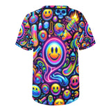 Striking Men's Neon Drip Rave Baseball Jersey from Prism Raves, splashed with bold neon colors that mimic paint dripping down the fabric, encapsulating the vibrant energy of the rave scene.