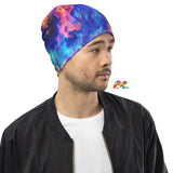 Chaos Festival Beanie on Prism Raves. This beanie features a vibrant, psychedelic design, ideal for festival-goers. The eye-catching pattern consists of a chaotic mix of colors and abstract shapes, embodying the energetic spirit of music festivals. It's a perfect accessory for adding a touch of whimsy and color to any rave or festival outfit.