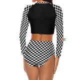Checkered Long Sleeve High Waist Bikini - Cosplay Moon