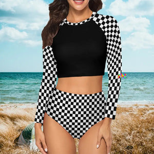 Checkered Long Sleeve High Waist Bikini - Cosplay Moon