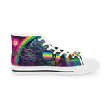 lace-up mens canvas high top shoes, converse style, chucks, cool alien design for raves and festivals or gym, comes in sizes 5 to 14 - cosplay moon