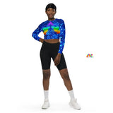 Rave and Festival long sleeve fitted crop top, crew neck, raglan sleeves, polyester/spandex, sizes xs to 5XL plus size rave and activewear Cool Attitude Festival Crop Top - Cosplay Moon