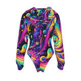 Cosmic Dance Women's Raglan Sleeve Hooded Rave Bodysuit, featuring a sleek skinny fit and comfortable microfiber fabric, ideal for festival fashion and rave outfits. This stylish hooded catsuit with dynamic raglan sleeves is perfect for dance enthusiasts looking for durable and eye-catching festival wear.