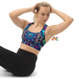 longline rave sports bra, blue mandala psychedelic, sweetheart neckline, matching yoga shorts, rave outfits and workout sets, small to 3xl - cosplay moon