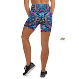 rave yoga shorts, blue mandala psychedelic pattern, with matching sports bra, comfy rave outfits for women, small to xl - cosplay moon
