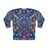 psychedelic rave sweatshirt, unisex, mandala, blues and purples, small to 2xl - cosplay moon