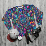 psychedelic rave sweatshirt, unisex, mandala, blues and purples, small to 2xl - cosplay moon