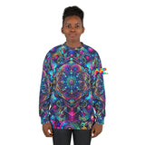 psychedelic rave sweatshirt, unisex, mandala, blues and purples, small to 2xl - cosplay moon