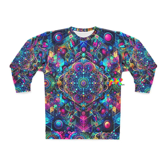 psychedelic rave sweatshirt, unisex, mandala, blues and purples, small to 2xl - cosplay moon