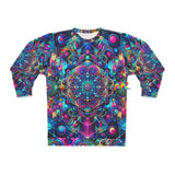 psychedelic rave sweatshirt, unisex, mandala, blues and purples, small to 2xl - cosplay moon