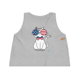 Cosplay Moon, Black or Gray, Women's, Dancer Cropped Tank Top, with Fourth of July Cat - Cosplay Moon