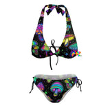 Dreamscape Fungi Rave Plus Size Bikini, featuring psychedelic prints for the ultimate rave swimsuit experience, available in multiple sizes at Prism Raves.