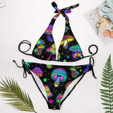 Dreamscape Fungi Rave Plus Size Bikini, featuring psychedelic prints for the ultimate rave swimsuit experience, available in multiple sizes at Prism Raves.